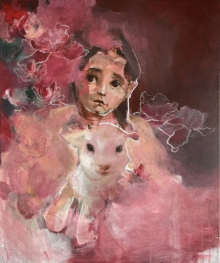 Зображення ""With a baby goat"" від Lesya Mykhniuk, розмір: 50x60, матеріали: acrylic on canvas, медіум: Живопис