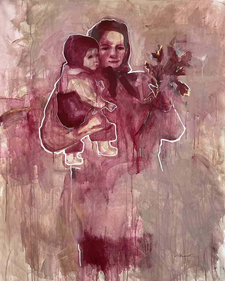 Зображення ""She held the spring in her eyes"" від Lesya Mykhniuk, розмір: 100x140, матеріали: acrylic on canvas, медіум: Живопис, місто: Ukraine
