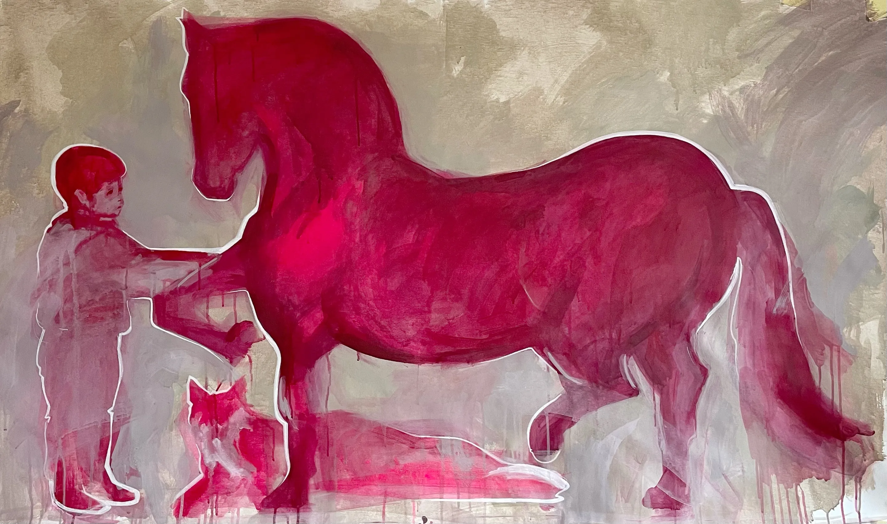 Зображення ""The boy, the Pink horse, and the fox"" від Lesia Mykhniuk (LÉ), розмір: 100x130, матеріали: acrylic on canvas , медіум: Живопис, місто: Ivano-Frankivsk,Ukraine, серія: "Так формується любов"